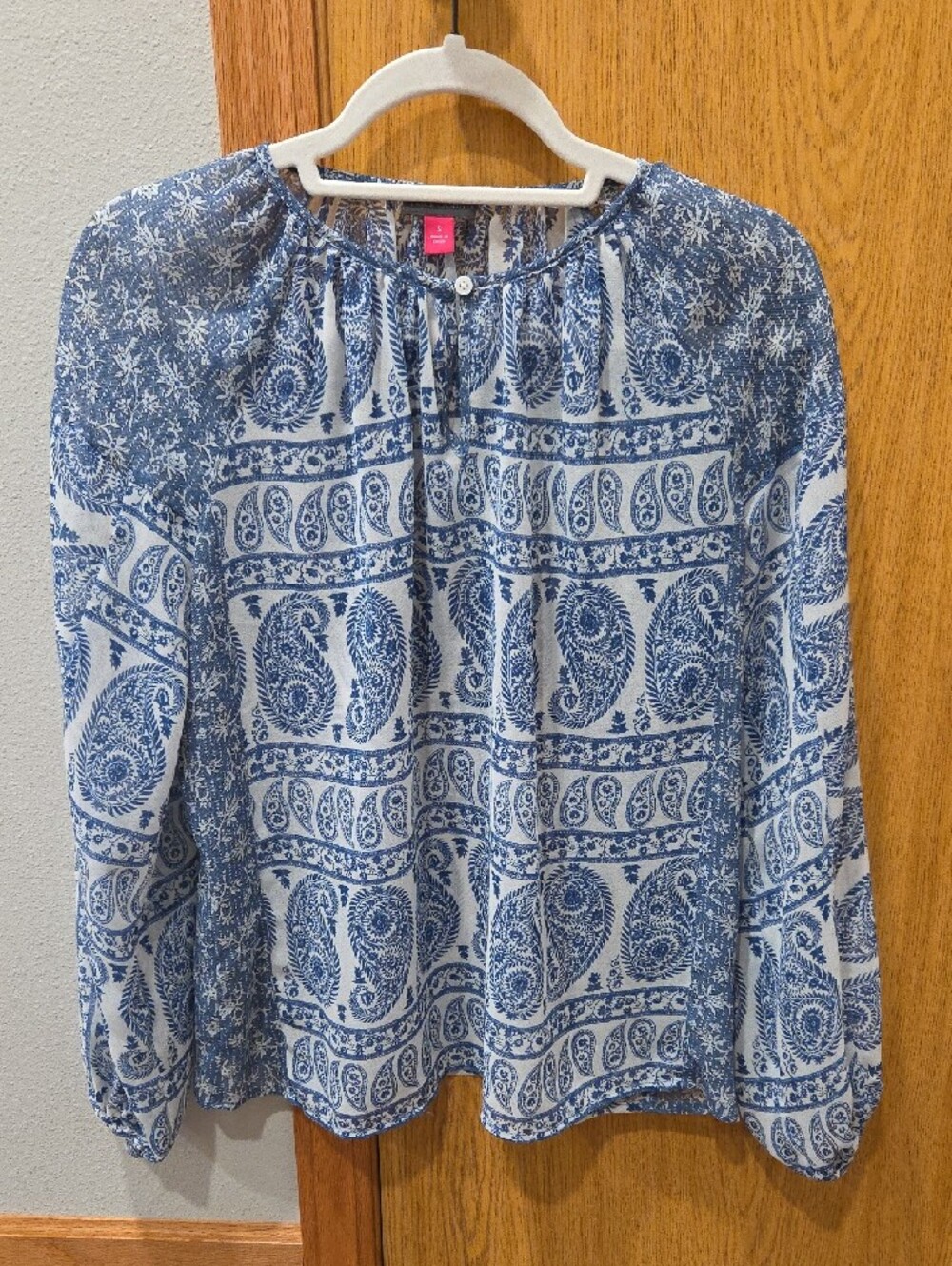 Vince Camuto Blue and White Paisley Peasant Blouse
